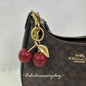 Coach Crystal Cherry Bag Charm Keychain Fob CCD32 Brass /Red NWT